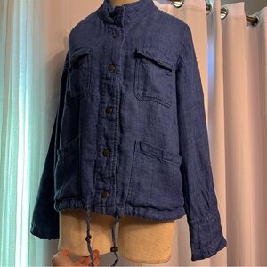 C&C California women’s blue Linen Jacket Military Style Button Down Blue Size
